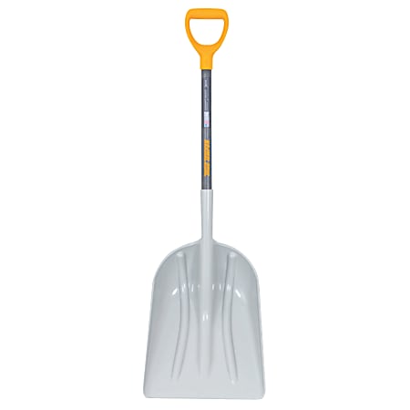 Poly Scoop with Hardwood Handle, 18 in L x 14.37 in W Blade, Square Point, 28 in Hardwood D-Grip handle