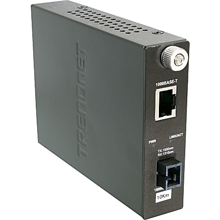 TRENDnet Intelligent 1000Base-T to 1000Base-LX Dual Wavelength Single Mode SC Fiber Media Converter, TFC1000S10D3