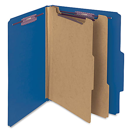 Smead® Classification Folders, Top-Tab With SafeSHIELD® Coated Fasteners, 2" Expansion, Letter Size, 50% Recycled, Dark Blue, Box Of 10