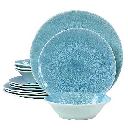 Gibson Home Indigo Frost 12-Piece Melamine Dinnerware Set, Blue