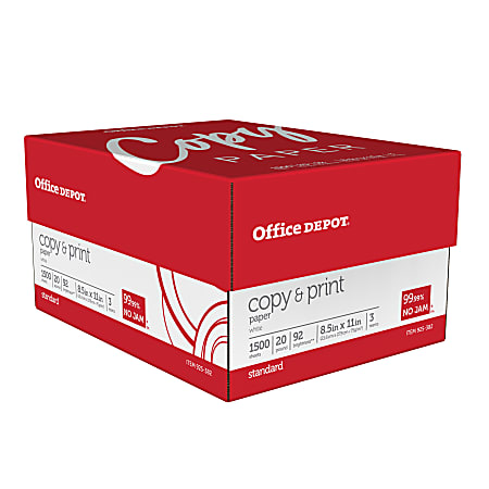 Office Depot® Brand Copy And Print Paper, Letter Size Paper, 92 Brightness, 20 Lb, White, Ream Of 500 Sheets, Case Of 3 Reams