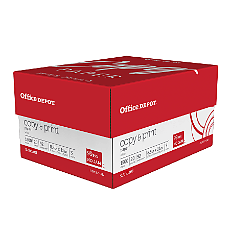 Office Depot® Multi-Use Printer & Copy Paper, White, Letter (8.5" x 11"), 1500 Sheets Per Case, 20 Lb, 92 Brightness, Case Of 3 Reams