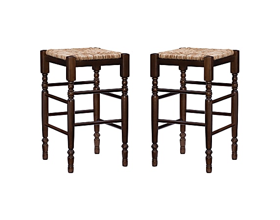 Linon Labadie Backless Counter Stools with Rush Seat, Walnut/Natural, Set Of 2 Stools