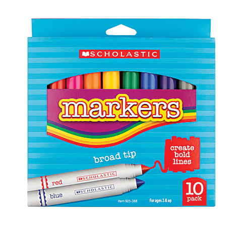 Scholastic Markers, Broad Tip, Assorted Colors, Pack Of 10