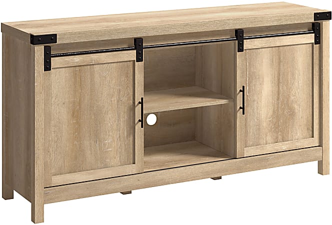 Sauder® Bridge Acre Credenza With Barn Doors For 65" TV, 30"H x 58-1/4"W x 15-1/2"D, Orchard Oak