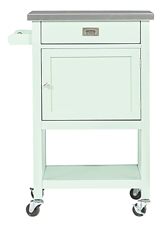 Linon Victoria 36"H Apartment Cart With Stainless-Steel Top, Light Green