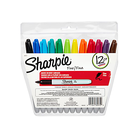Sharpie® Permanent Fine-Point Markers, Assorted Colors, Pack Of 12