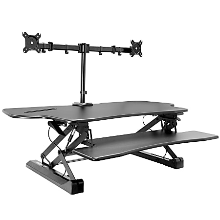 Mount-It! Extra Wide 48"W Adjustable Height Standing Desk Converter With Dual Monitor Mount, Black