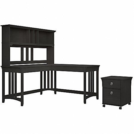 Bush® Furniture Salinas 60"W L-Shaped Writing Desk With Hutch And Mobile File Cabinet, Vintage Black, Standard Delivery