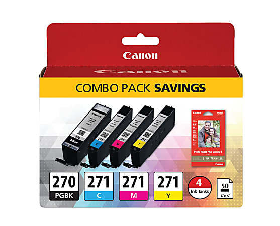 Canon PGI-270/CLI-271 Black/Color Ink Tanks And 50-Sheet Paper Combo Pack (0373C005)