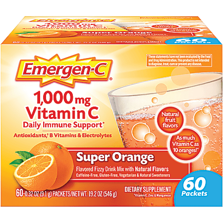 Emergen-C Powder Drink Mix, Super Orange, 0.32 Oz Per Packet, Box Of 60 Packets