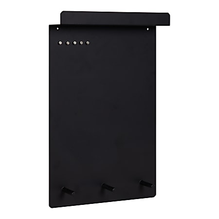 Kate and Laurel Mezzo Magnetic Wall Organizer With Hooks, 15” x 24”, Black, Black Metal Frame