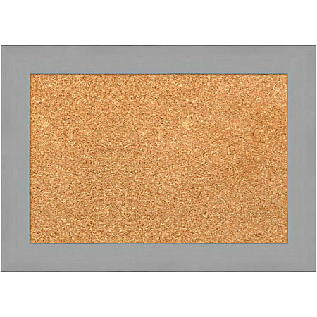 Amanti Art Rectangular Non-Magnetic Cork Bulletin Board, Natural, 21” x 15”, Brushed Nickel Plastic Frame