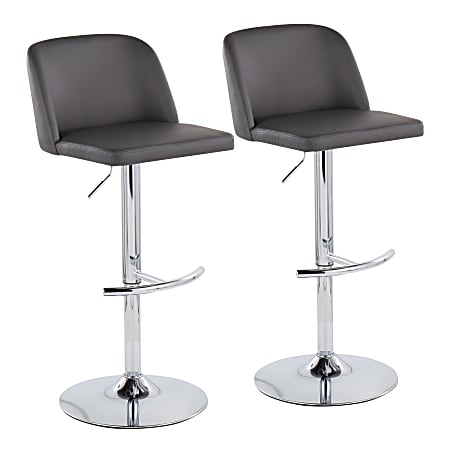 LumiSource Toriano Contemporary Adjustable Bar Stools, Gray/Chrome, Set Of 2 Stools