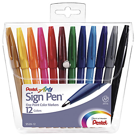 Pentel Sign Pens Fine Point 2.0 mm Assorted Ink Colors Pack Of 12 Pens ...