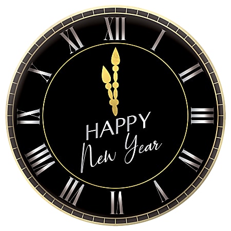 Amscan Happy New Year's Melamine Clock Platters, 13-1/2", Black, Set Of 4 Platters