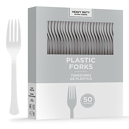 Amscan 8017 Solid Heavyweight Plastic Forks, Silver, 50 Forks Per Pack, Case Of 3 Packs