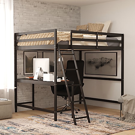 Flash Furniture Riley Loft Bed Frame With Desk, Full, 57-1/2”L x 78-3/4”W x 57-1/2”D, Espresso