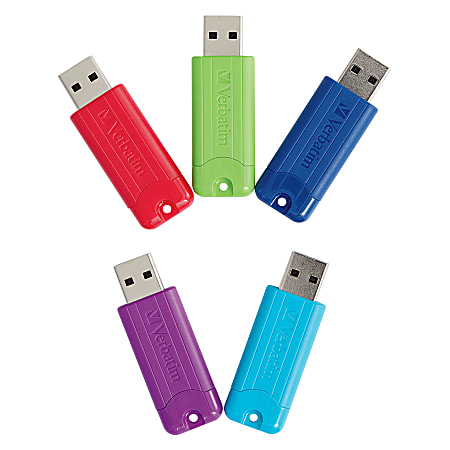 Verbatim 16GB PinStripe USB 3.2 Gen 1 Flash Drive - 5pk - Assorted - 16GB - 5pk - Assorted