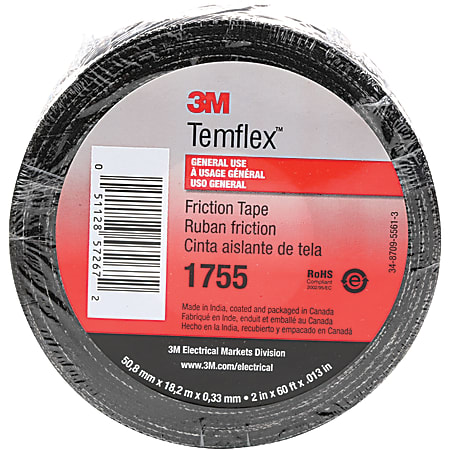 3M™ 1755 Cotton Friction Tape, 3" Core, 3/4" x 60', Black