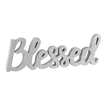 Amscan Religious Blessed Script Signs, 4-1/2" x 13-3/4", Silver, Pack Of 2 Signs