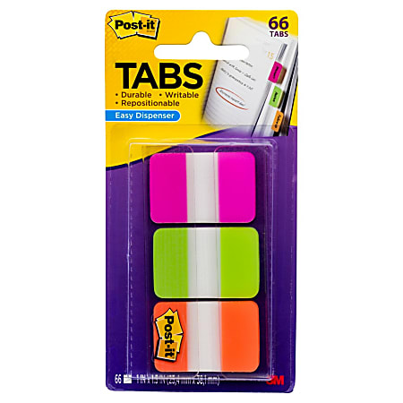 Post-it® Notes Durable Filing Tabs, 1" x 1-1/2", Green/Orange/Pink, 22 Flags Per Pad, Pack Of 3 Pads