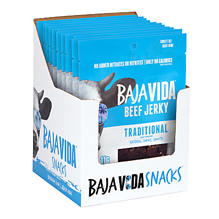 Baja Vida Beef Jerky Traditional Snack Packs, 1.0 Oz, Box Of 12 Packs