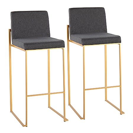 LumiSource Fuji High-Back Bar Stools, Charcoal/Gold, Set Of 2 Stools