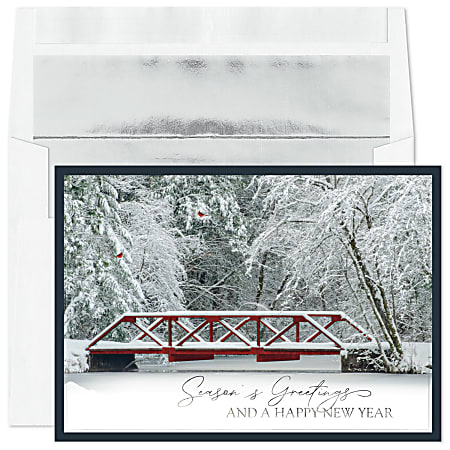 Custom Embellished Holiday Cards And Foil Envelopes, 7-7/8" x 5-5/8", Winter Crossing, Box Of 25 Cards
