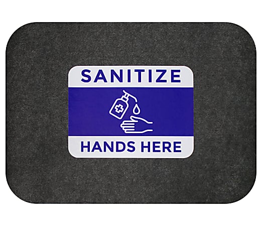 M + A Matting Sure Stride Impressions Mats, Sanitize Hands Here, 17" x 23-1/2", Smoke, Pack Of 6 Mats