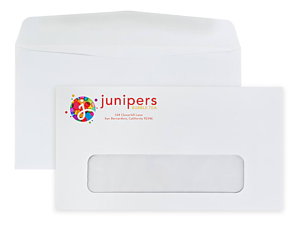 Gummed Seal, Single Window Business Envelopes,  3-5/8" x 6-1/2", Full-Color, Custom #6-3/4, Box Of 500