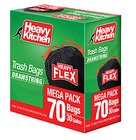 Heavy Kitchen Trash Bags, 30 Gallons, Black, Total Qty 70