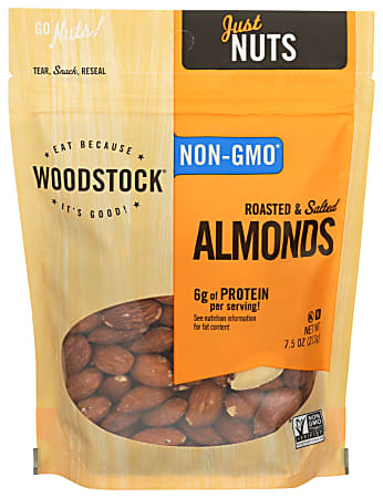 Woodstock Foods Non-GMO Almonds, Roasted And Salted, 7.5 Oz, Total Qty 8