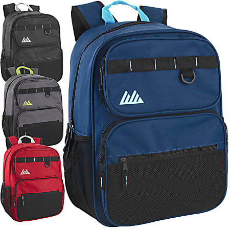 Summit Ridge Multi-Pocket Backpacks, Assorted Colors, Case Of 24 Backpacks, 2939Q24