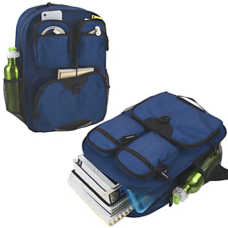 Trailmaker Multi Pocket Backpacks Blue Case Of 24 Backpacks - Office Depot