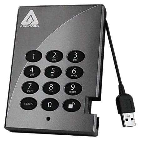 Apricorn Aegis Padlock 500GB Portable External Hard Drive, 8MB Cache, USB 2.0, Gray