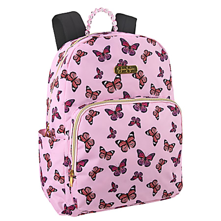 Jessica Simpson Backpack With 16" Laptop Sleeve, Pink Butterfly