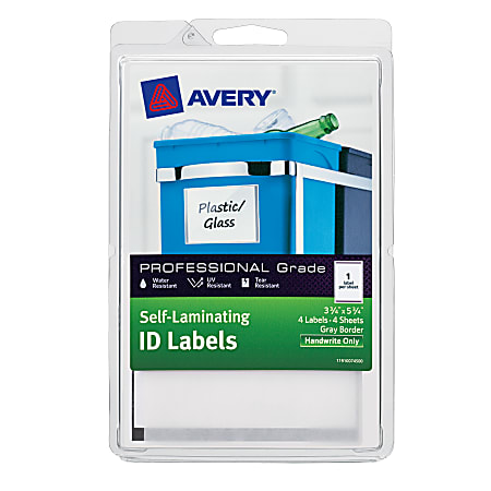 Avery® Heavy-Duty Self-Laminating ID Labels, 745, Handwritable, 3 3/4" x 5 3/4", Gray/White, Pack Of 4