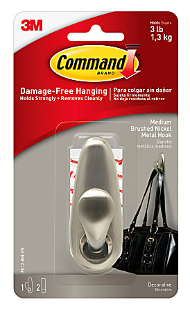 3M™ Command™ Damage-Free Removable Metal Hooks, Forever Classic, Medium, Brushed Nickel