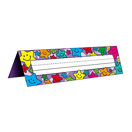 Teacher Created Resources Tented Name Plates, 7" x 11 1/2", Happy Stars, Pre-K - Grade 8, 36 Plates Per Pack, Set Of 4 Packs