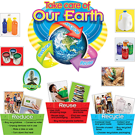 Trend Reduce/Reuse/Recycle Bulletin Board Set - Learning, Fun Theme/Subject - Take Care of Our Earth, Reduce, Reuse, Recycle - 17" Height x 31" Length - Assorted - 1 Set