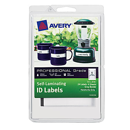 Avery® Heavy-Duty Self-Laminating ID Labels, 747, Handwritable, 3 3/8" x 2/3", Gray/White, Pack Of 24