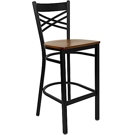 Flash Furniture Metal/Wood Restaurant Barstool With X-Back, Cherry/Black