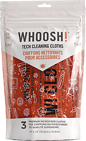 WHOOSH! Ultra Premium Microfiber Cloths, 14” x 14”, Orange, Pack Of 3 Cloths