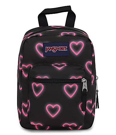 Jansport Big Break Lunch Bag, 10”H x 7-1/2”W x 5”D, 100% Recycled, Happy Hearts Black