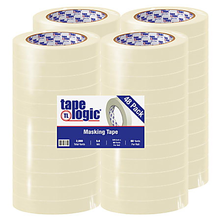 Tape Logic® 2400 Masking Tape, 3" Core, 0.75" x 180', Natural, Pack Of 48