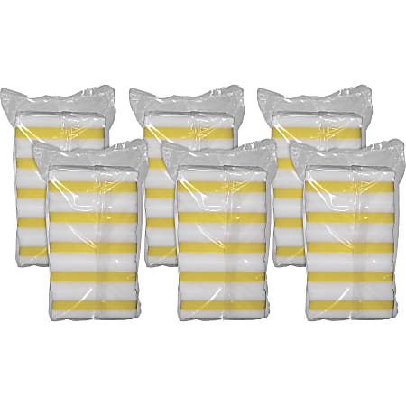 Genuine Joe Dual-Sided Melamine Eraser Amazing Sponges - 4.5" Height x 4.5" Width x 2.8" Depth - 30/Carton - Cellulose - Yellow, White