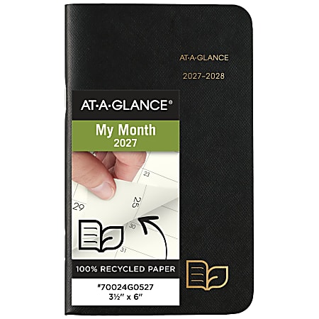 AT-A-GLANCE® 2027-2028 Recycled Two Year Monthly Planner, Black, Pocket, 3 1/2" x 6"