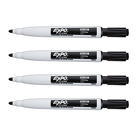 EXPO Magnetic Dry Erase Markers With Eraser Fine Tip Black Ink Pack Of