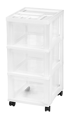 Iris® Rolling Plastic 3-Drawer Storage Cart, 26 7/16" x 12 1/16" x 14 1/4", White